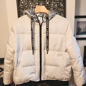 DKNY Sport hooded puffer jacket (White), Size XL